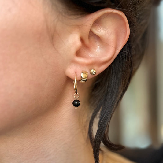 Estate 14KT Yellow Gold Black Onyx Round Ball Earring Charms 6mm