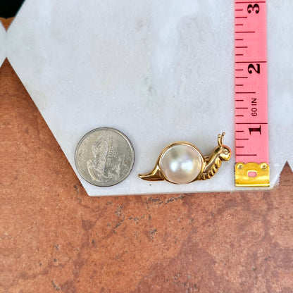 Estate MAZ 14KT Yellow Gold Mabe Pearl Snail Pin Brooch