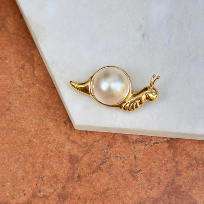 Estate MAZ 14KT Yellow Gold Mabe Pearl Snail Pin Brooch