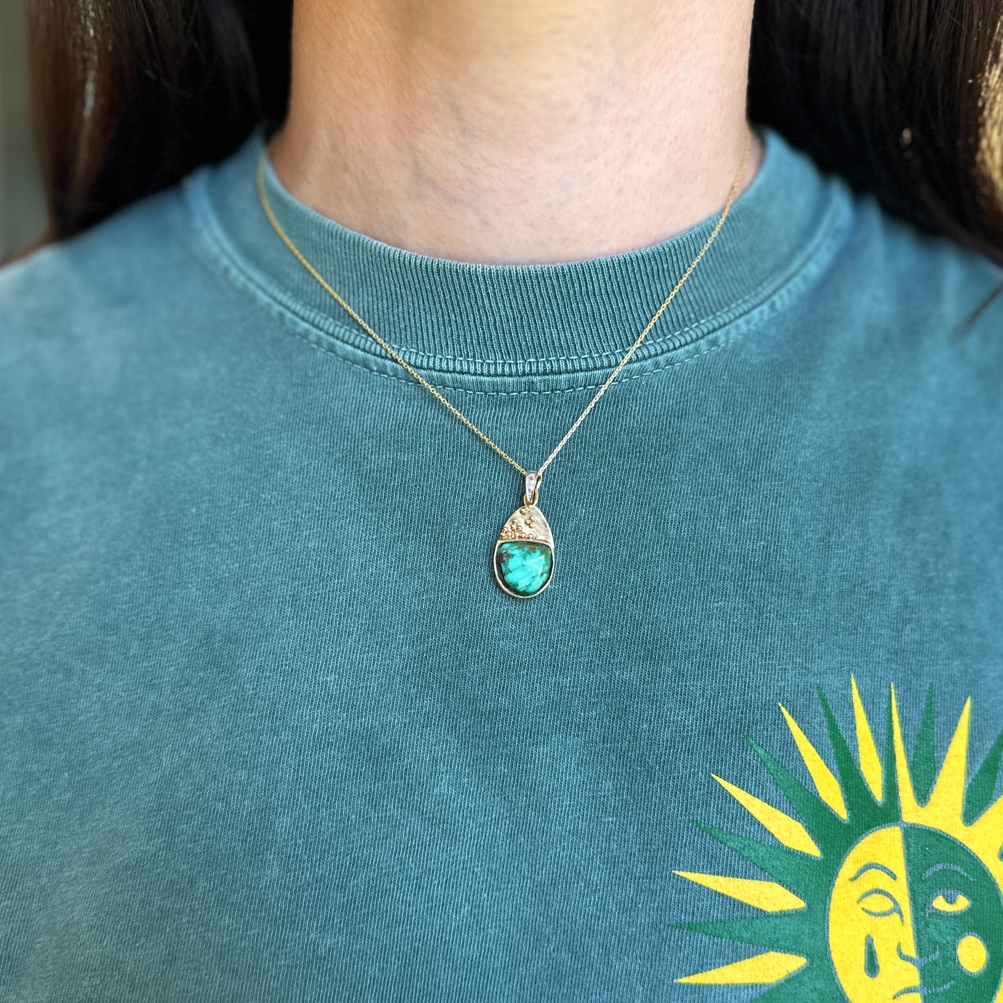 Estate 14K Yellow + White Gold Green Turquoise Earring Charms/Pendant Enhancers