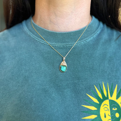 Estate 14KT Yellow and White Gold Half Moon Green Turquoise Pendant Enhancer