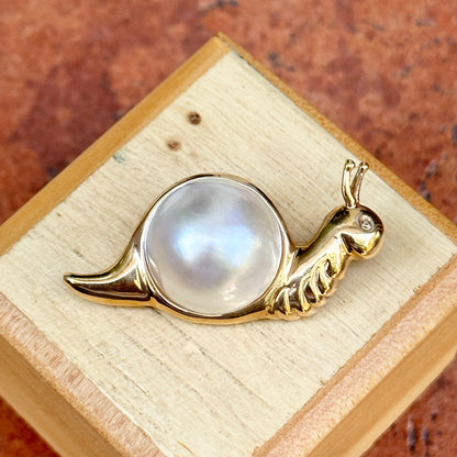 Estate MAZ 14KT Yellow Gold Mabe Pearl Snail Pin Brooch