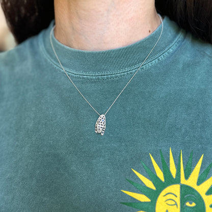 10KT White Gold Round Blue Sapphire and Diamond Panther Pendant Slide with Hidden Bail