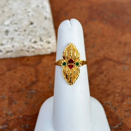 Estate 22KT Yellow Gold Enamel Filigree Byzantine Ring