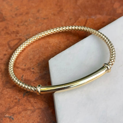 14KT Yellow God Mesh Slip-On Barrel Center Bracelet