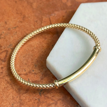 14KT Yellow God Mesh Slip-On Barrel Center Bracelet