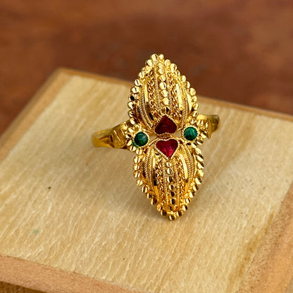 Estate 22KT Yellow Gold Enamel Filigree Byzantine Ring