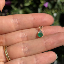 Load image into Gallery viewer, Estate 14KT Yellow Gold Oval Emerald + Diamond Drop Pendant