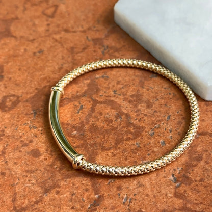 14KT Yellow God Mesh Slip-On Barrel Center Bracelet