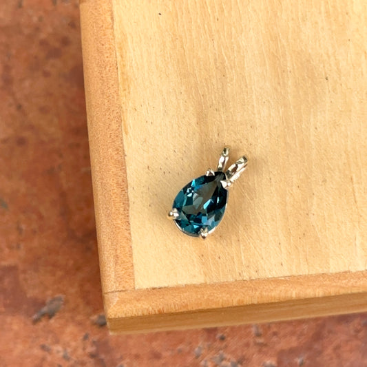 14KT Yellow Gold Pear London Blue Topaz Pendant Slide