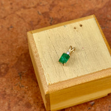 Load image into Gallery viewer, Estate 14KT Yellow Gold 1 CT Emerald-Cut Emerald + Diamond Pendant