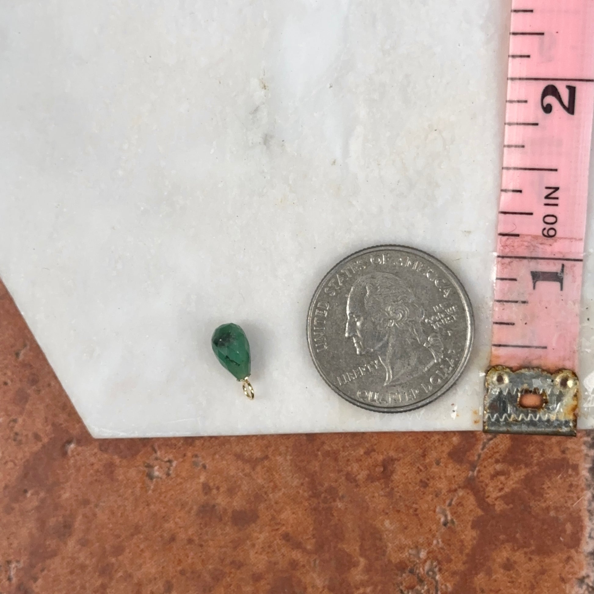 14KT Yellow Gold Teardrop Briolette Green Emerald Earrings Charms - LSJ