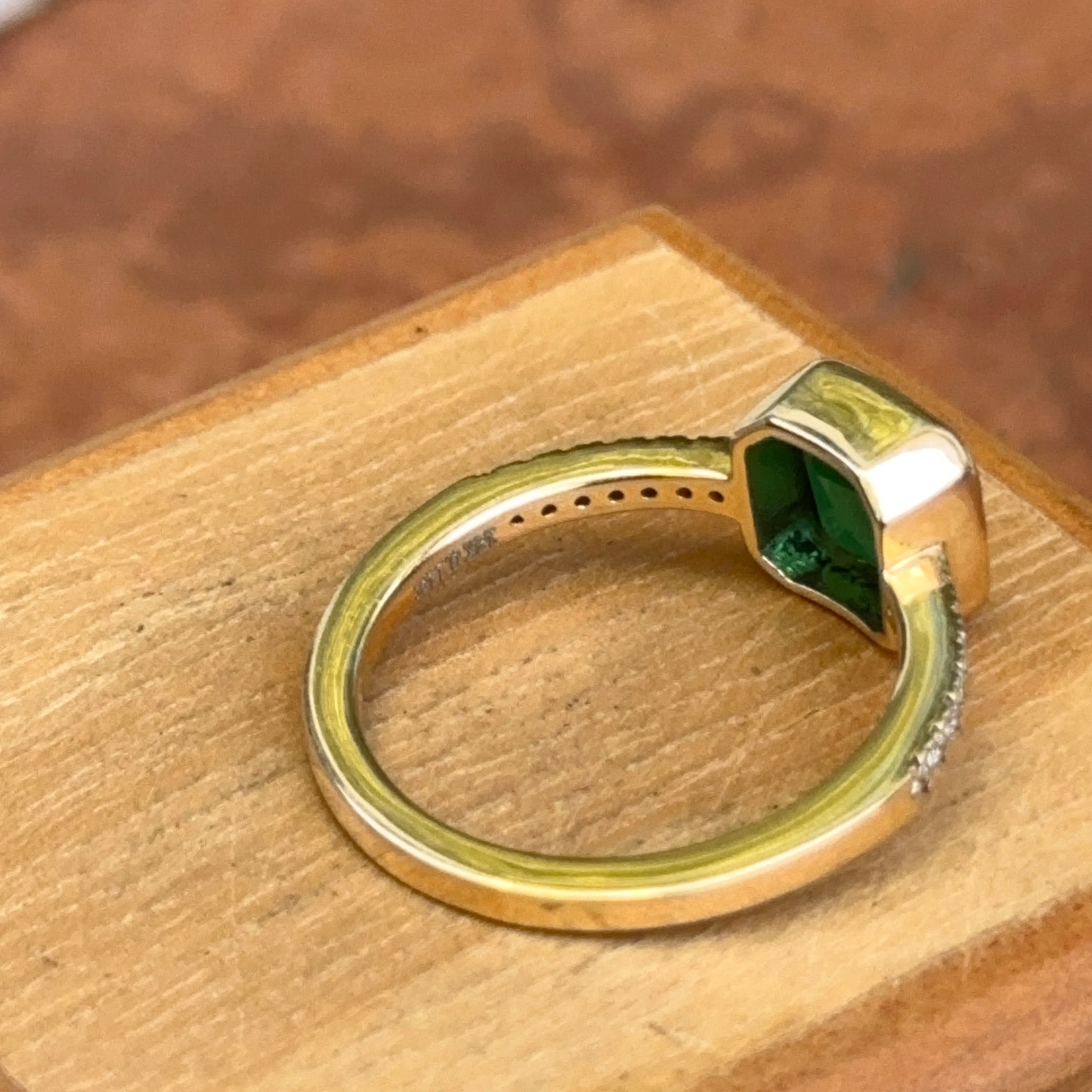 14KT Yellow Gold Bezel Emerald-Cut 1.10 CT Emerald + Diamond Ring