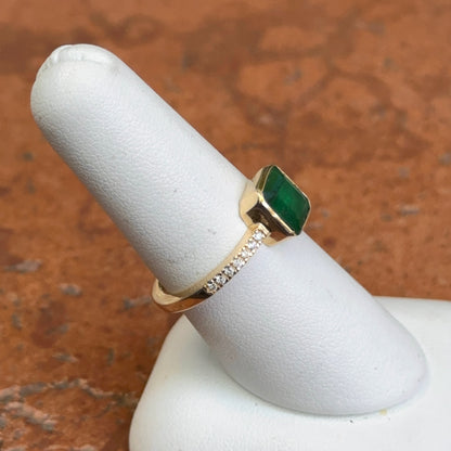 14KT Yellow Gold Bezel Emerald-Cut 1.10 CT Emerald + Diamond Ring