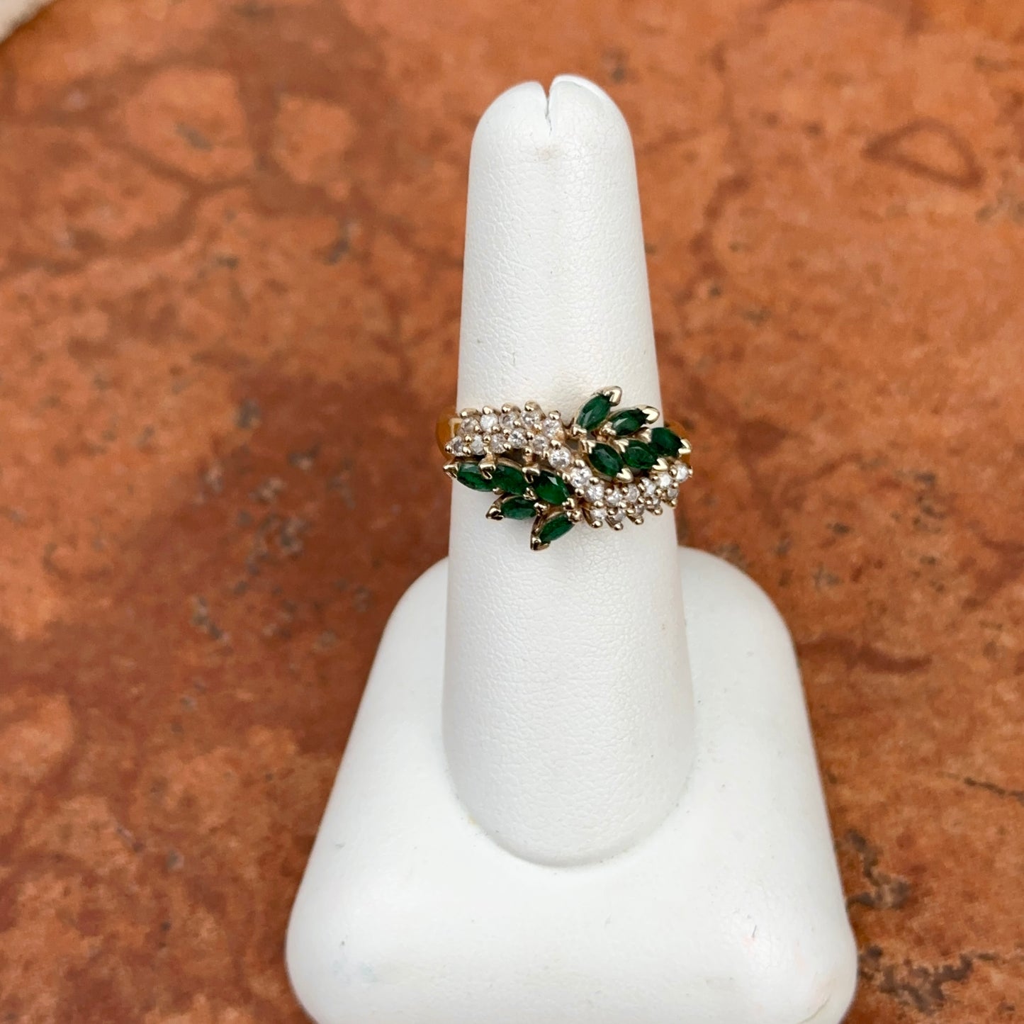 Estate 14KT Yellow Gold Marquise Colombian Emerald + Diamond Ring - LSJ