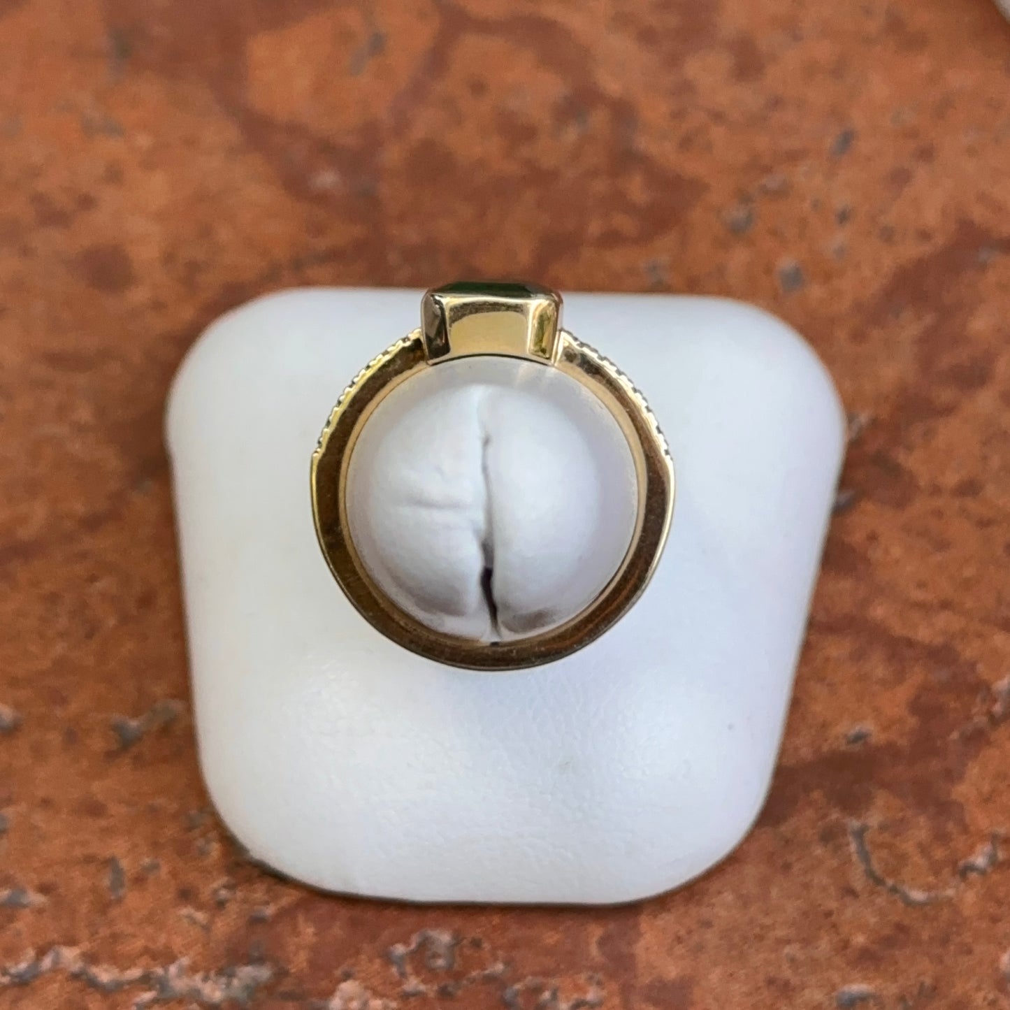 14KT Yellow Gold Bezel Emerald-Cut 1.10 CT Emerald + Diamond Ring