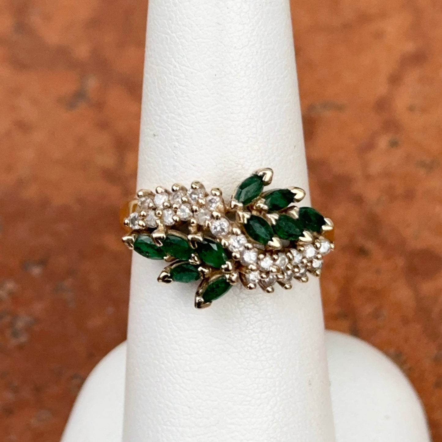 Estate 14KT Yellow Gold Marquise Colombian Emerald + Diamond Ring - LSJ