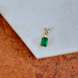 Estate 14KT Yellow Gold 1 CT Emerald-Cut Emerald + Diamond Pendant