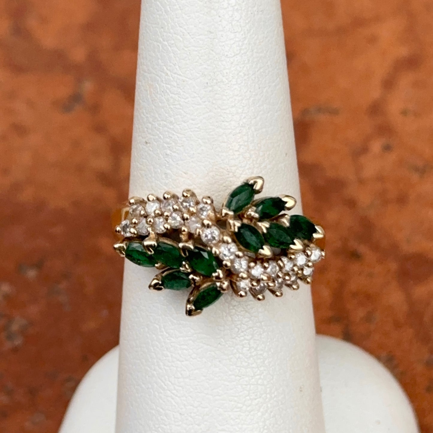 Estate 14KT Yellow Gold Marquise Colombian Emerald + Diamond Ring - LSJ