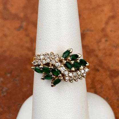 Estate 14KT Yellow Gold Marquise Colombian Emerald + Diamond Ring - LSJ
