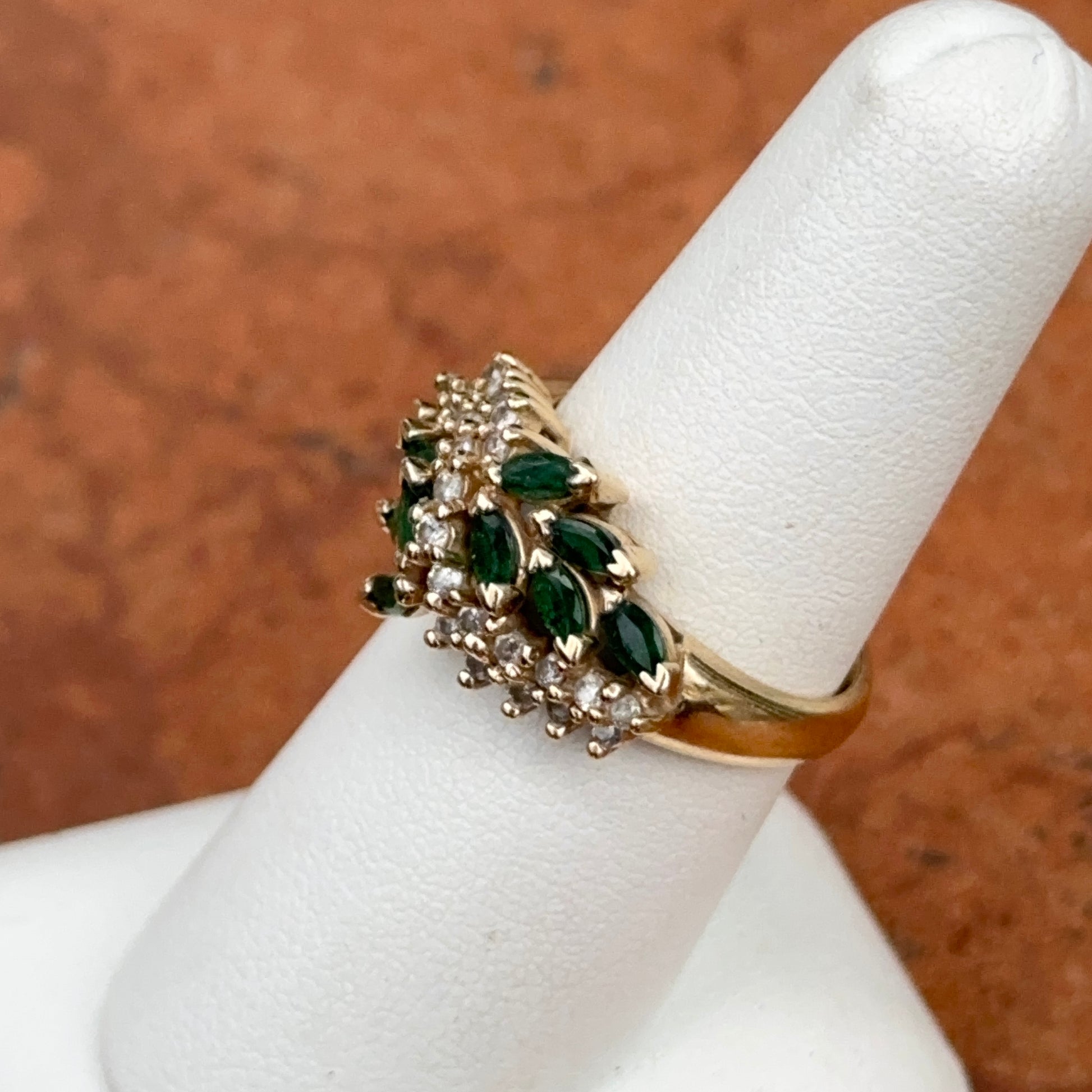 Estate 14KT Yellow Gold Marquise Colombian Emerald + Diamond Ring - LSJ