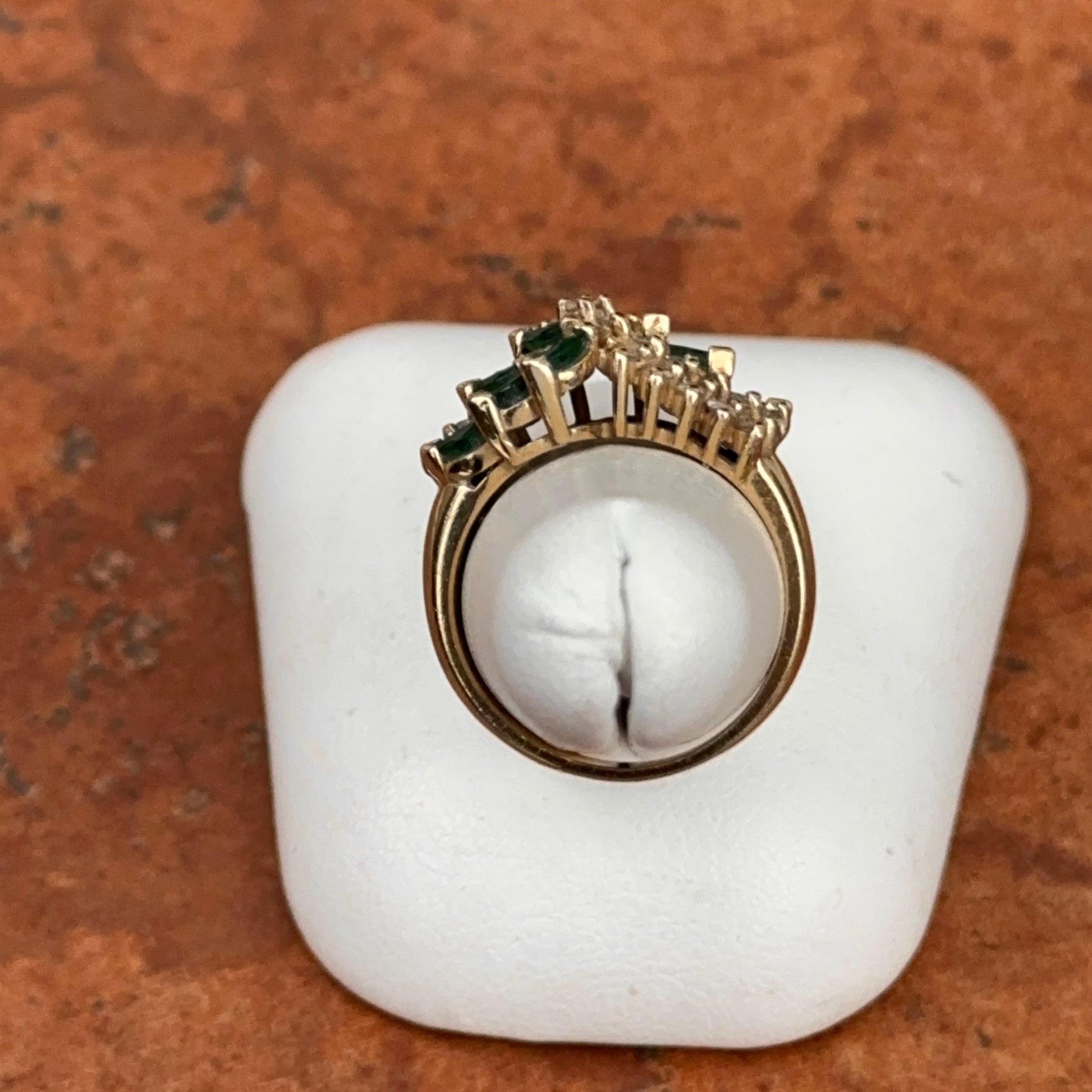 Estate 14KT Yellow Gold Marquise Colombian Emerald + Diamond Ring - LSJ
