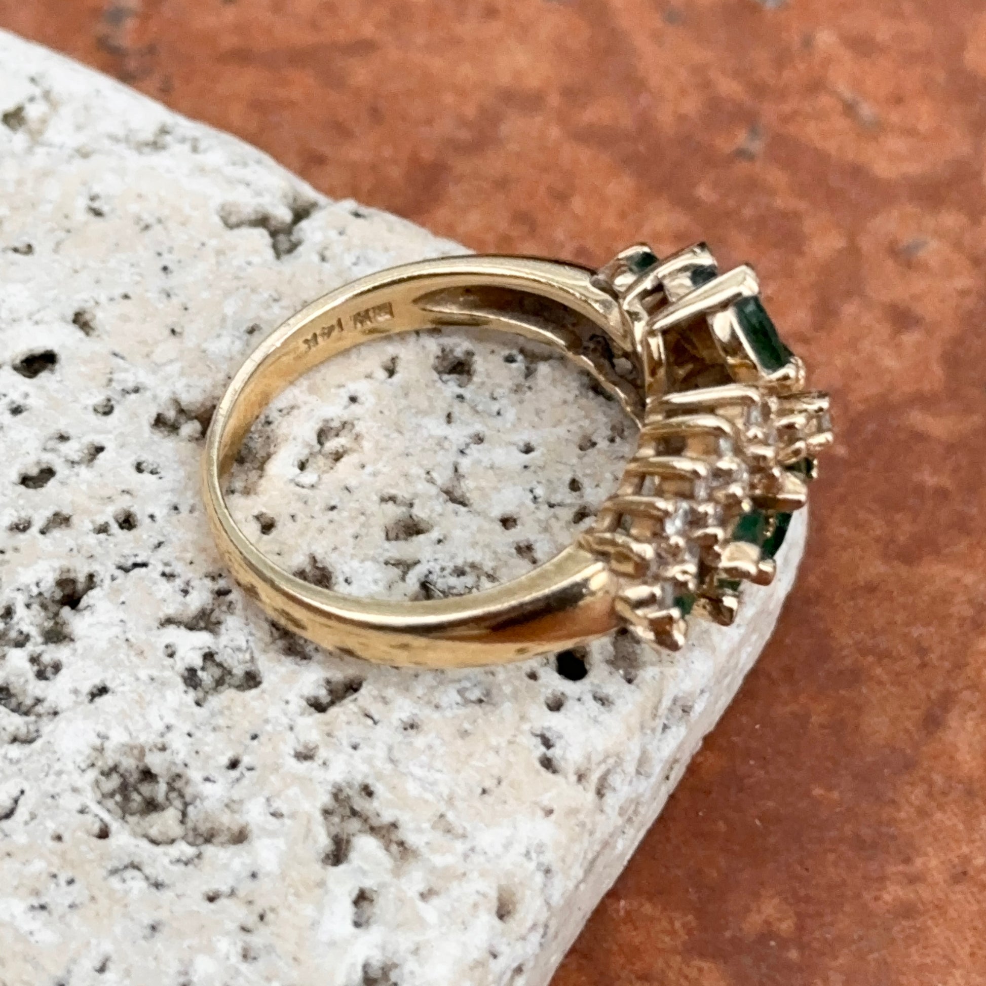 Estate 14KT Yellow Gold Marquise Colombian Emerald + Diamond Ring - LSJ