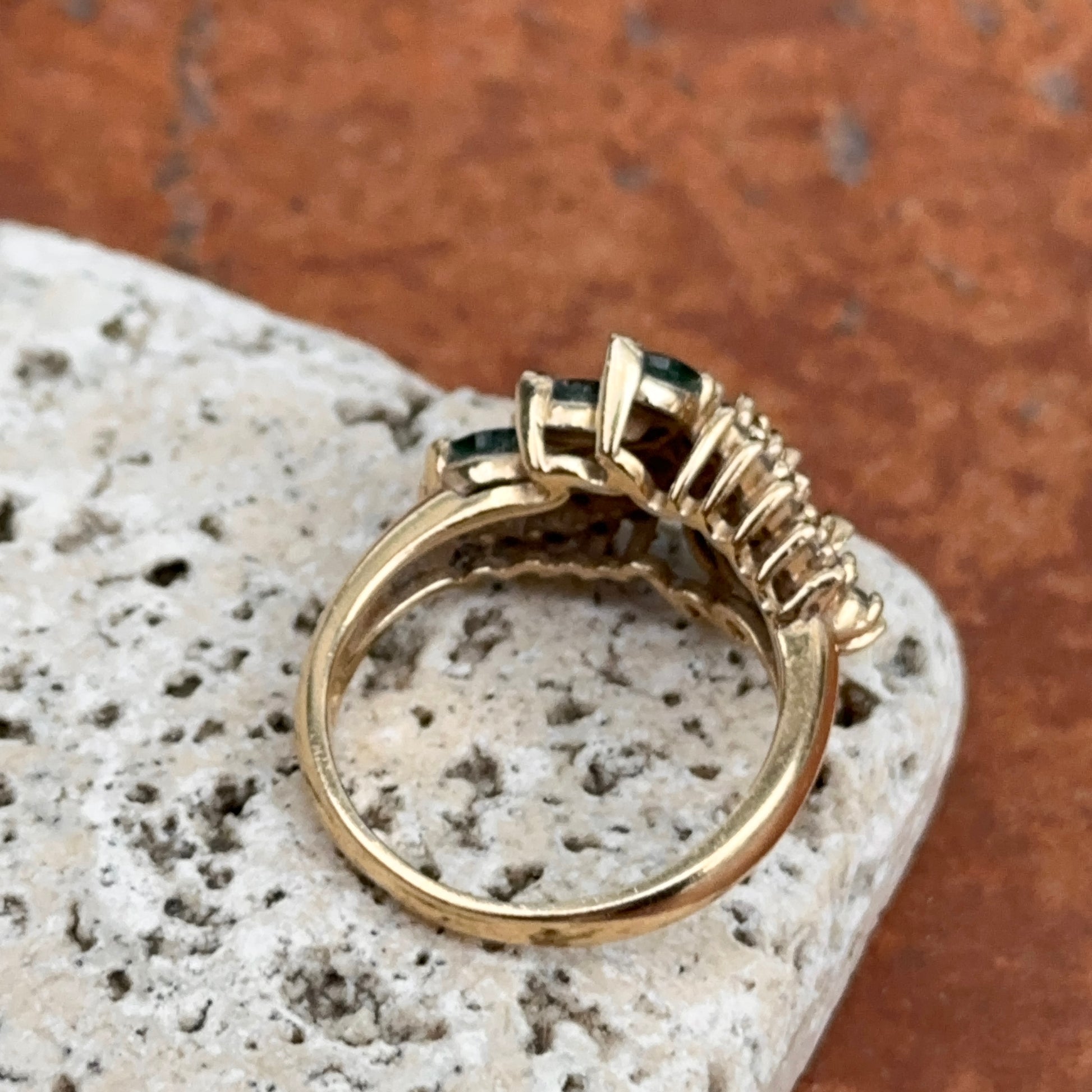 Estate 14KT Yellow Gold Marquise Colombian Emerald + Diamond Ring - LSJ