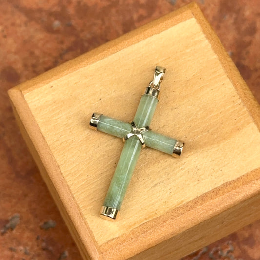 14KT Yellow Gold Jade Cross Pendant Charm 36mm