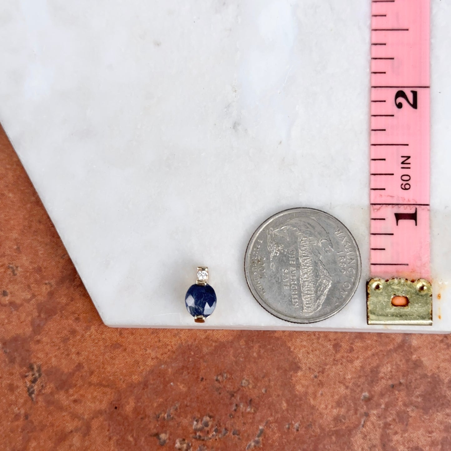 14KT Yellow Gold Oval Blue Sapphire + Diamond Pendant Slide