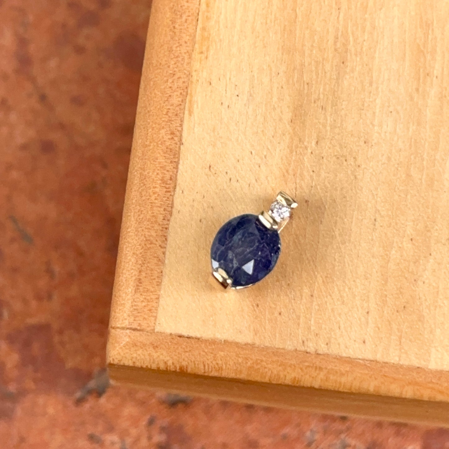 14KT Yellow Gold Oval Blue Sapphire + Diamond Pendant Slide