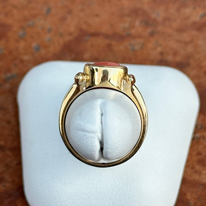 14KT Yellow Gold Bezel Coral Corrugated Ring