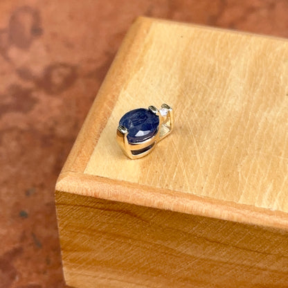 14KT Yellow Gold Oval Blue Sapphire + Diamond Pendant Slide