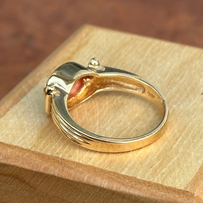 14KT Yellow Gold Bezel Coral Corrugated Ring