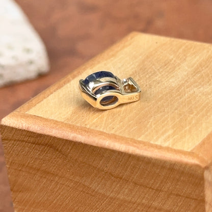 14KT Yellow Gold Oval Blue Sapphire + Diamond Pendant Slide