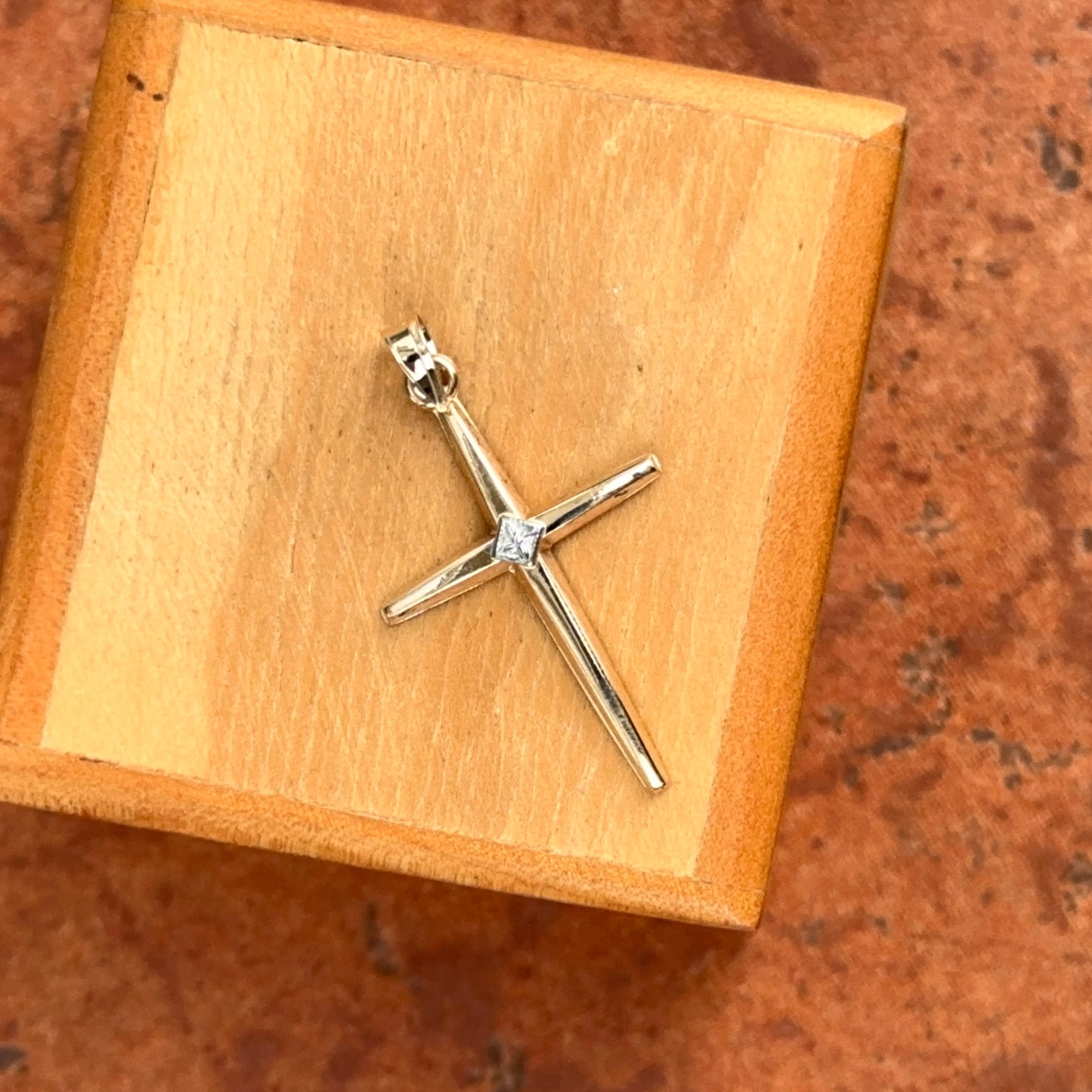 Two-Tone 14KT Yellow Gold Diamond Shape Center Cross Pendant Charm 28mm