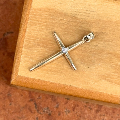 Two-Tone 14KT Yellow Gold Diamond Shape Center Cross Pendant Charm 28mm