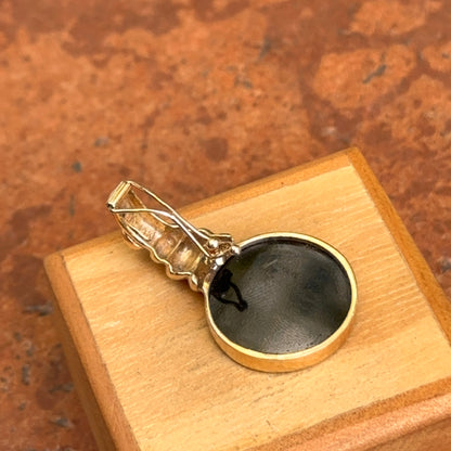 Estate 14KT Yellow Gold Carved Onyx Medusa Intaglio + Ruby Pendant