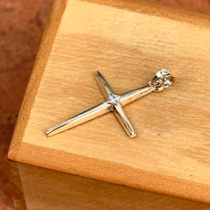 Two-Tone 14KT Yellow Gold Diamond Shape Center Cross Pendant Charm 28mm