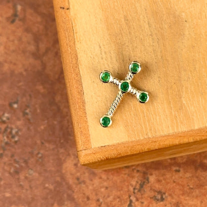 14KT Yellow Gold Round Emerald Twisted Cross Pendant Slide 19mm