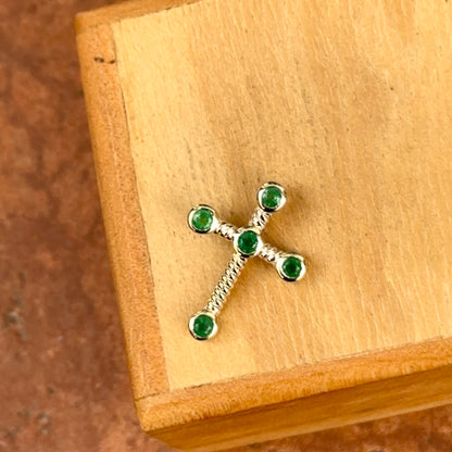 14KT Yellow Gold Round Emerald Twisted Cross Pendant Slide 19mm