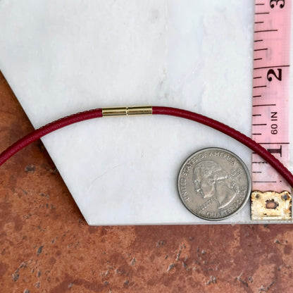 14KT Yellow Gold 3mm Stitched Red Leather Cord Necklace