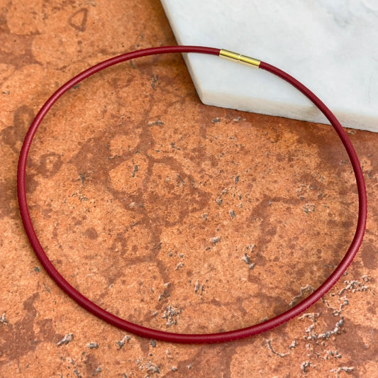 14KT Yellow Gold 3mm Stitched Red Leather Cord Necklace