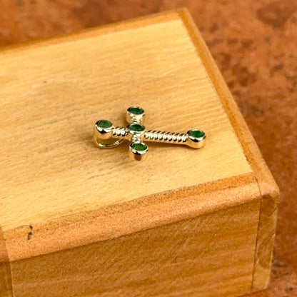 14KT Yellow Gold Round Emerald Twisted Cross Pendant Slide 19mm