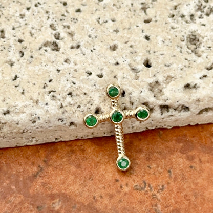 14KT Yellow Gold Round Emerald Twisted Cross Pendant Slide 19mm