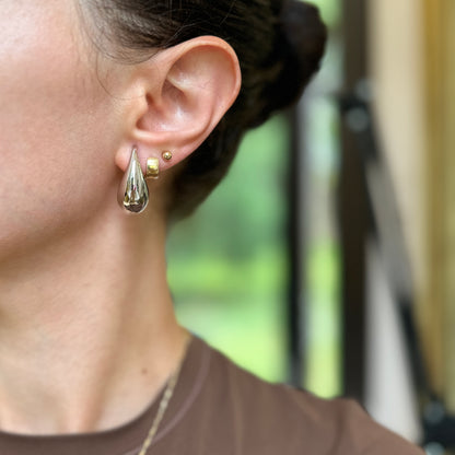 Sterling Silver Tapered Puffed Teardrop Post Earrings