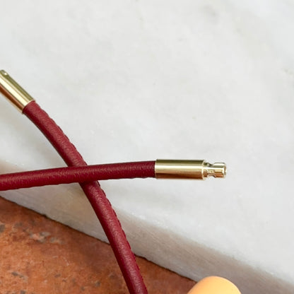 14KT Yellow Gold 3mm Stitched Red Leather Cord Necklace