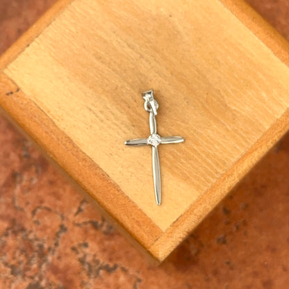 14KT White Gold Solitaire Diamond Cross Pendant Charm