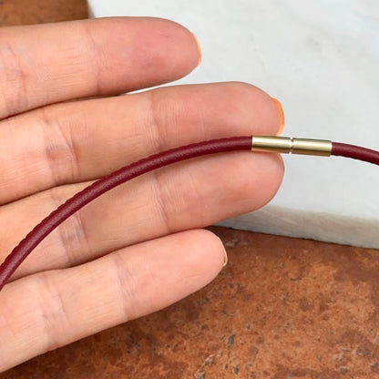 14KT Yellow Gold 3mm Stitched Red Leather Cord Necklace