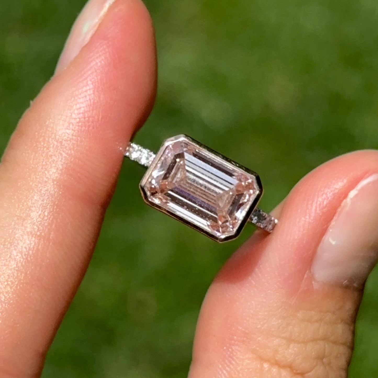 Estate 14KT White + Rose Gold 4.3 CT Pink Emerald-Cut Lab Diamond Ring